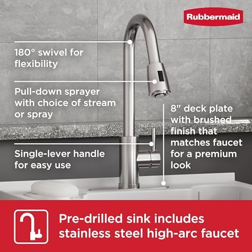 Rubbermaid Utility Sink Laundry Tub, Freestanding All-in-One Sink - Image 3