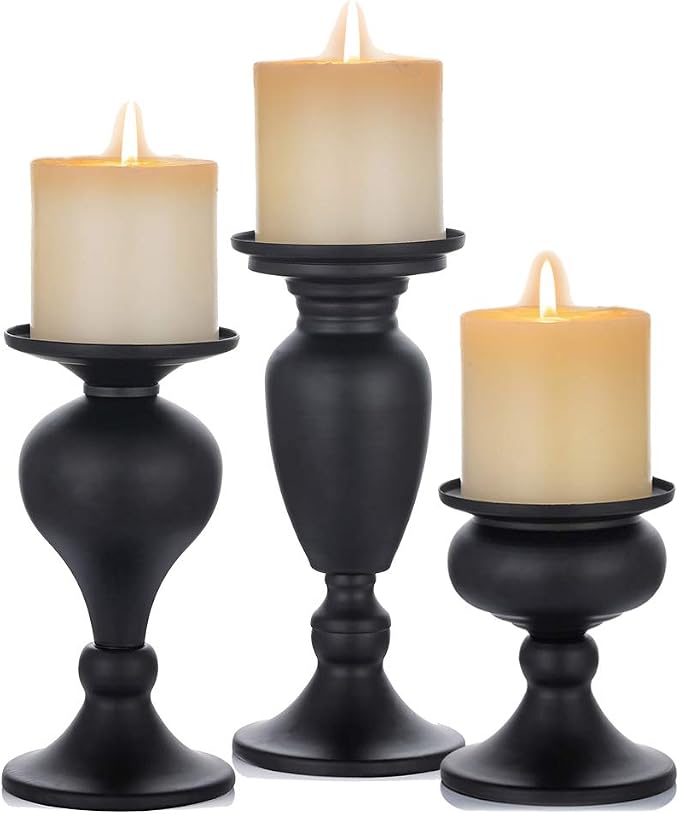 Sziqiqi Pillar Candle Holders Set of 3 Black by SZIQIQI