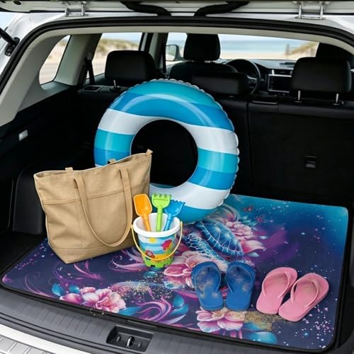 Pink Flower Turtle Universal Cargo Liner Gardening Trunk Mat Waterproof Cargo - Image 2