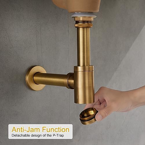Solid Brass Bathroom Sink P-Trap Complete Set, Adjustable 1-1/4 Bottle Trap - Image 4