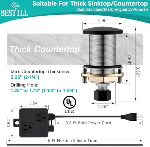 BESTILL All Metal Garbage Disposal Air Switch Kit Dual Outlet, UL Listed Long - Image 6