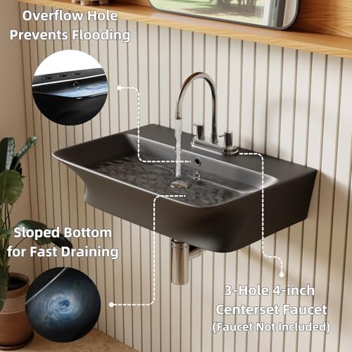 24''W x 17''D Matte Black Floating Sink - Image 6