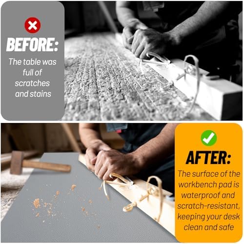 U0U 47.2" x17.3" Workbench Mat, Gery PU Leather Work Bench Mat Top, DIY - Image 5