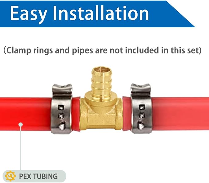 Hooshing 12PCS 3/4" x 3/4" x 1/2" Pex Reducing Tee Fittings, Brass Barb Crimp - Image 3