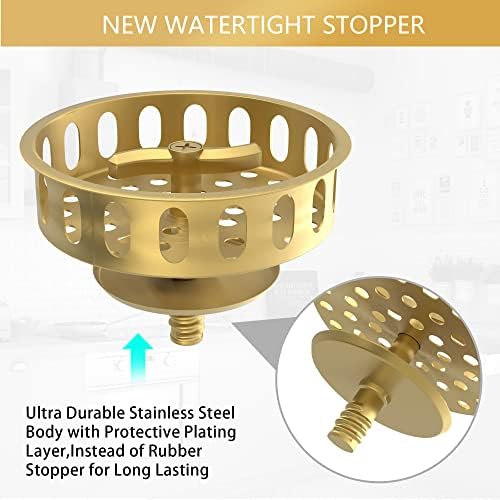 Gold Sink Drain Strainer 3-1/2 Inch Kitchen Sink Drain Assembly Kit - Image 3