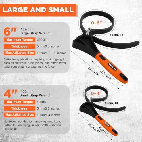 2-Piece Strap Wrench Set, Adjustable Rubber Oil Filter Wrench Max Diameter 4" - Image 3