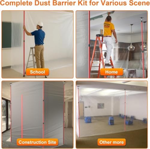 12ft Dust Barrier Poles with 33x13ft Dust Barrier Sheeting and 2 Heavy Duty - Image 3
