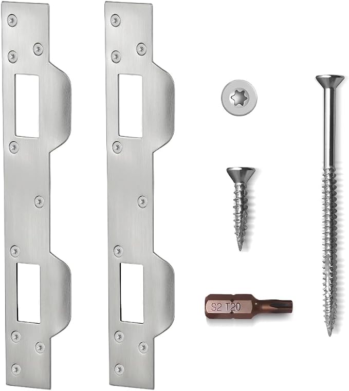 Door Latch Striker Plates Double Holes, 2 Pack, Satin Nickel | Heavy-Duty by MOSECYOU