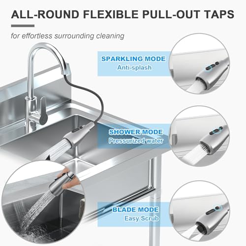 Stainless Steel Utility Sink Freestanding Single Bowl Laundry Sink - Image 4