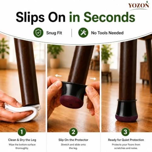 YOZON Chair Leg Floor Protectors Silicone Caps Felt Furniture Pads Covers - Image 4