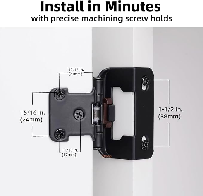 20 Pack 1/2" Overlay Black Cabinet Hinges - Image 3