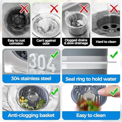 zaa 3 in 1 Kitchen Sink Drain Strainer Stopper Removable Basket Pop-Up - Image 6