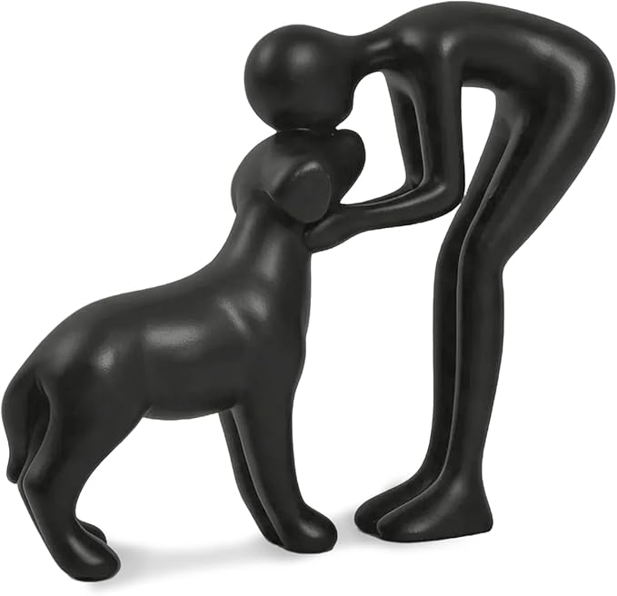 Abstract Person and Dog Sculpture Head-to-Head Figurine Black | abstract by FriyGardcn