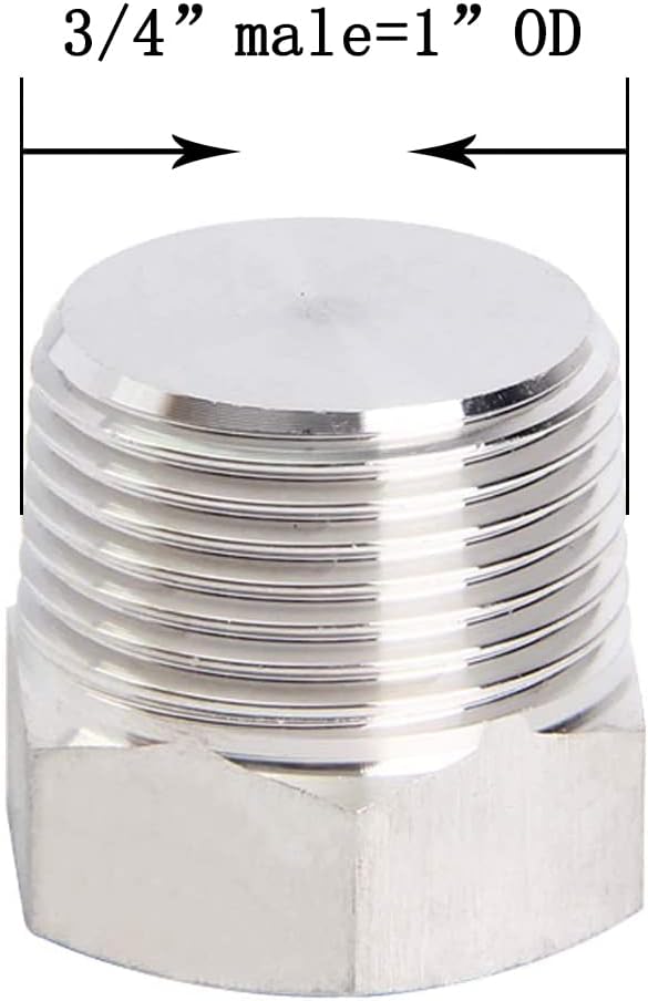 Joywayus 2Pcs Stainless Steel Outer Hex Thread Socket Pipe Plug Fitting 3/4" - Image 2