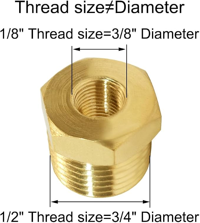 Joywayus 2Pcs Brass Reducing Hex Bushing 1/2" NPT Male to 1/8" NPT Female | - Image 2