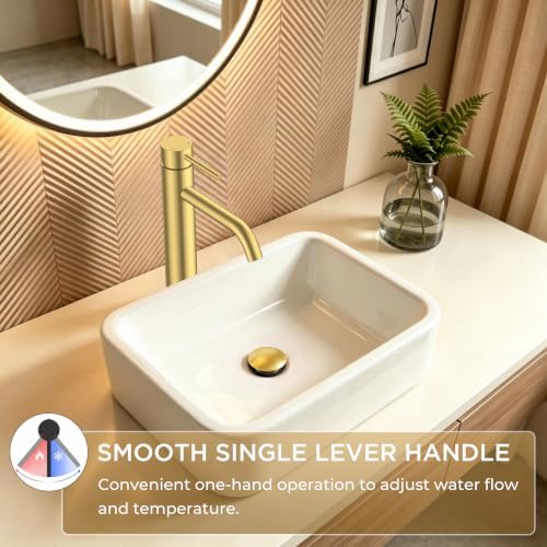 FORIOUS Vessel Tall Bathroom Faucet 1 Hole Brushed Gold Single Handle - Image 6