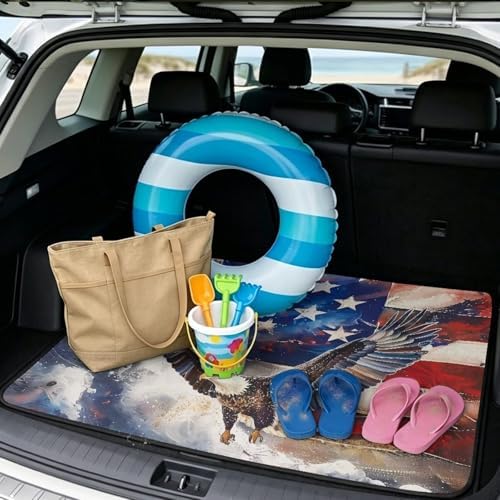 ELEQIN Car Trunk Mat, All Weather Cargo Liner Trunk Protection, American Flag - Image 2