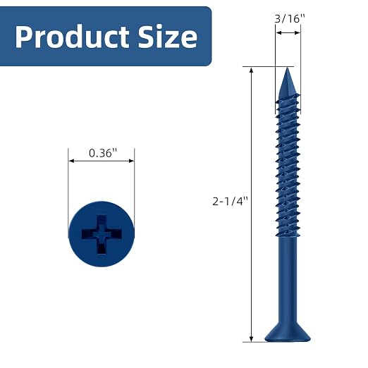 3/16" x 2-1/4" Concrete Screw Anchor Blue Flat Head Screws - Image 2