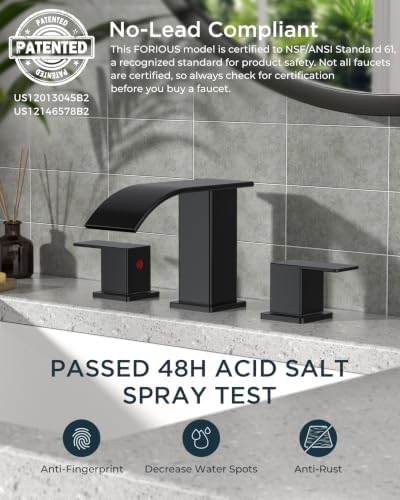 FORIOUS Bathroom Faucet Matte Black Waterfall 3 Hole 8 Inch Widespread - Image 3