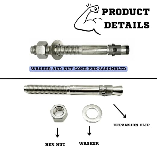 Mighty Fasteners Wedge Anchors – Heavy-Duty 304 Stainless Steel Expansion Bolts - Image 7