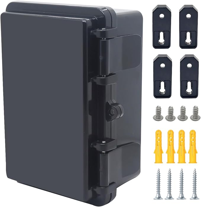 Junction Box, Hinged Black Cover IP67 Waterproof ABS Project Box by Otdorpatio