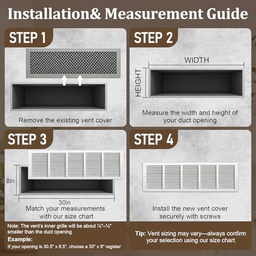 30x8 Steel Return Air Grille, HVAC Vent Cover Fits 30"W x 8"H Duct Opening - Image 5