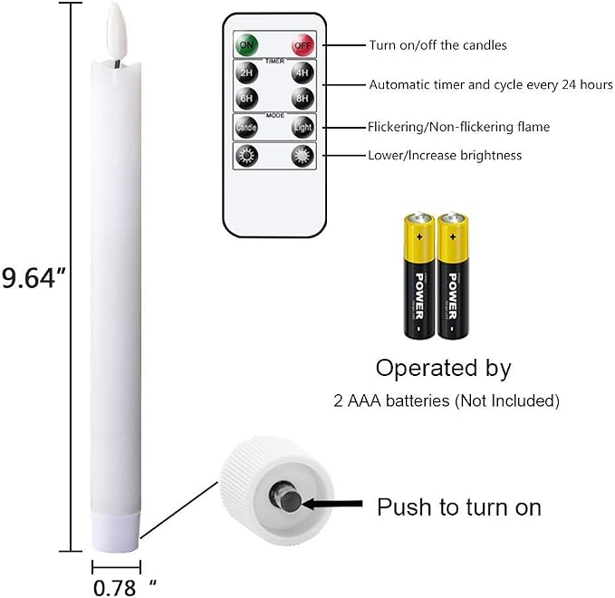 GenSwin Flameless Taper Candles LED Battery Operated Remote Timer White | LED - Image 7