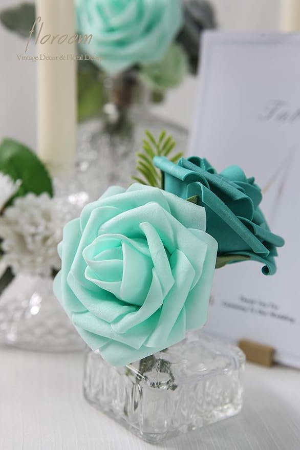 Artificial Flowers 25pcs Real Looking Robin's Egg Blue Foam Fake Roses - Image 4