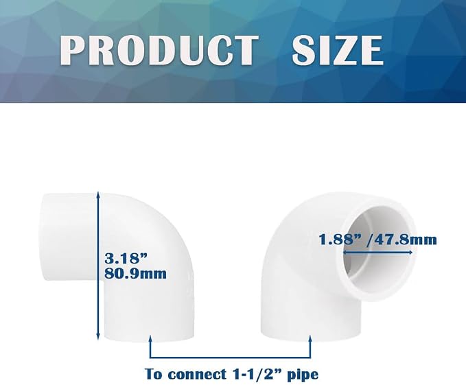 2PCS 1-1/2 Inch White PVC 90 Degree Elbow Adapter Pipe Fittings 2 Way Right - Image 2