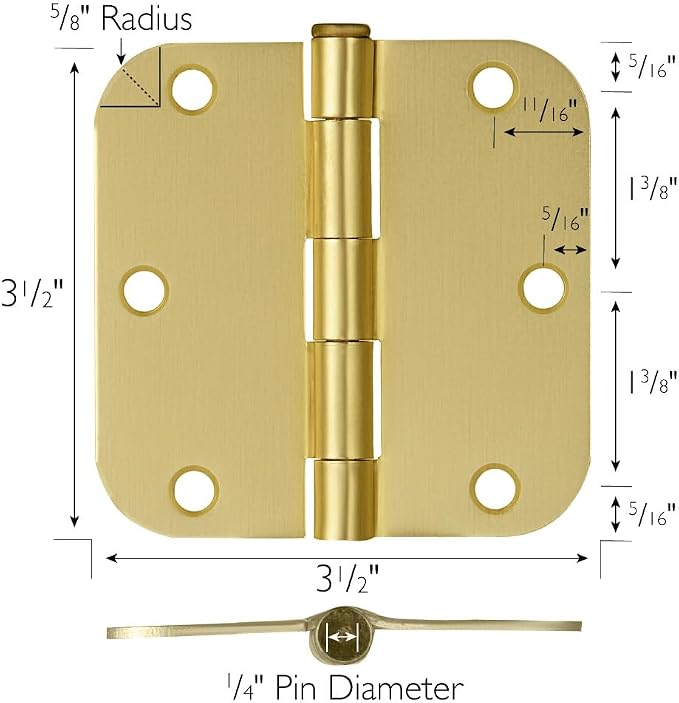 Design House Interior Door Hinge, Satin Brass | 5/8" Radius, Traditional - Image 5