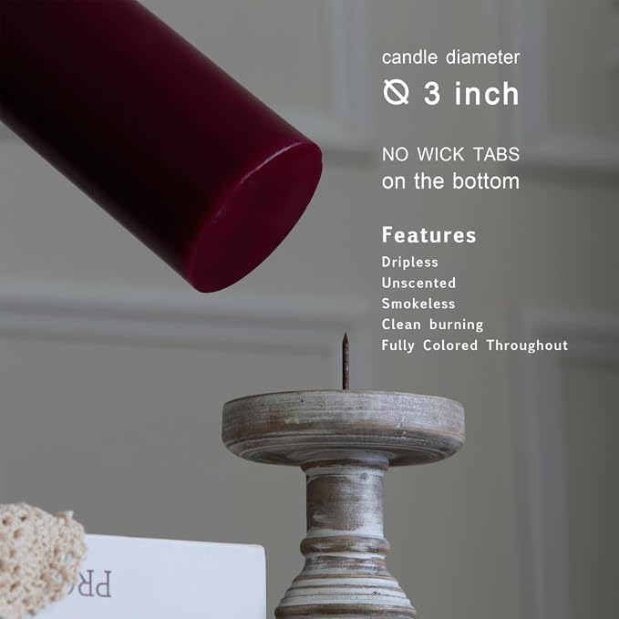 MOZEAL 3" x 4" Hand-Poured Unscented Burgundy Candle, Dripless Maroon/Dark Red - Image 3