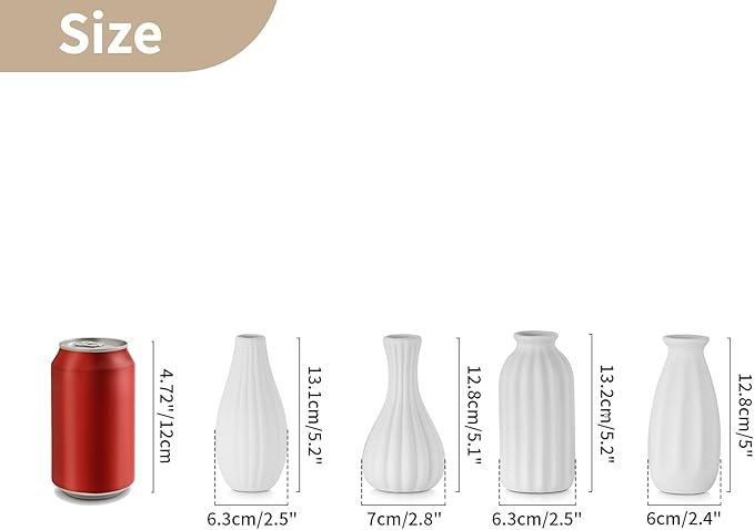 NUPTIO White Ceramic Bud Vase: Small Assorted Vases 4 Pcs, Unglazed | Table - Image 4