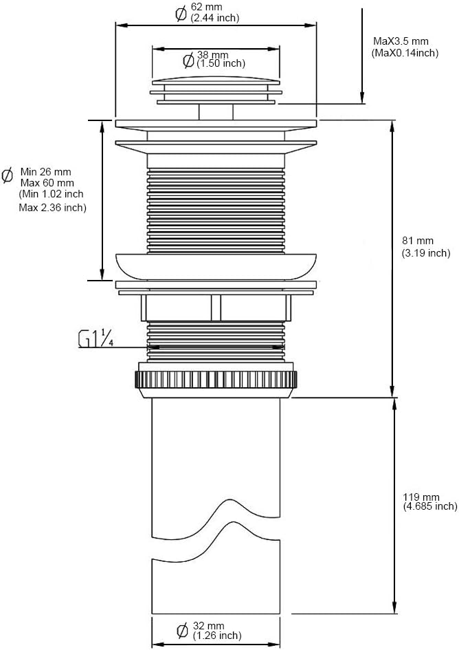 Bathroom Sink Pop Up Drain Without Overflow, Small Cap, Polished Chrome - Image 6