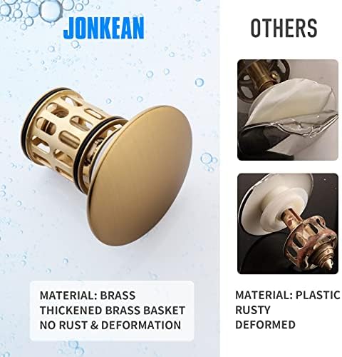 JONKEAN Brushed Gold Pop Up Drain Without Overflow - Image 5