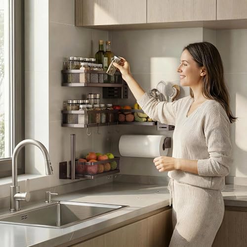 PUSDON 5-in-1 Wide Wall Mount Wrapped Mesh Kitchen Organizer & Shower Caddy Kit - Image 5