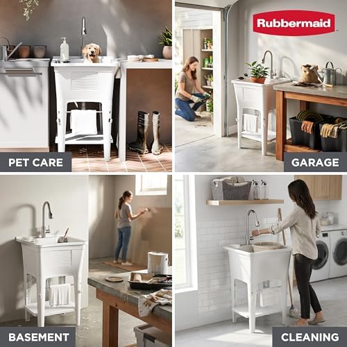 Rubbermaid Utility Sink Laundry Tub, Freestanding All-in-One Sink - Image 4