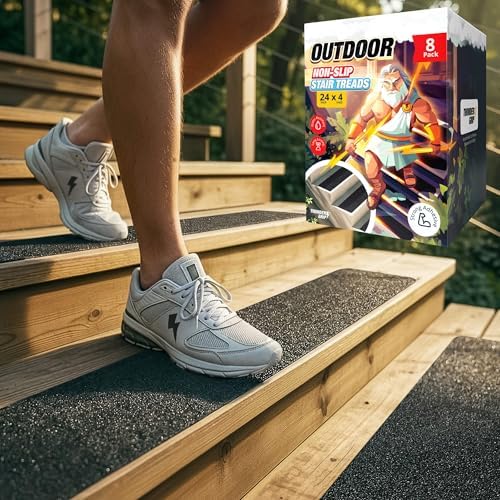 Outdoor Stair Treads Non-Slip 24" x 4" 8-Pack Waterproof 80-Grit Grip Tape by ThunderGrip