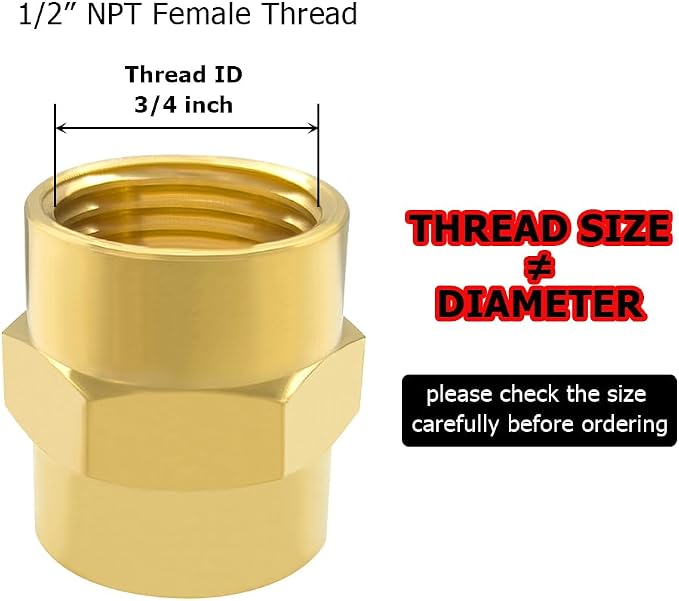 Hooshing 2PCS Brass Coupling Pipe Fitting, 1/2" x 1/2" NPT Female Coupler - Image 3