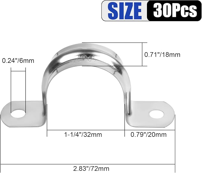 30Pcs 1-1/4 Inch Stainless Steel Conduit Clamps, 2 Hole Strap U Bracket Rigid - Image 3
