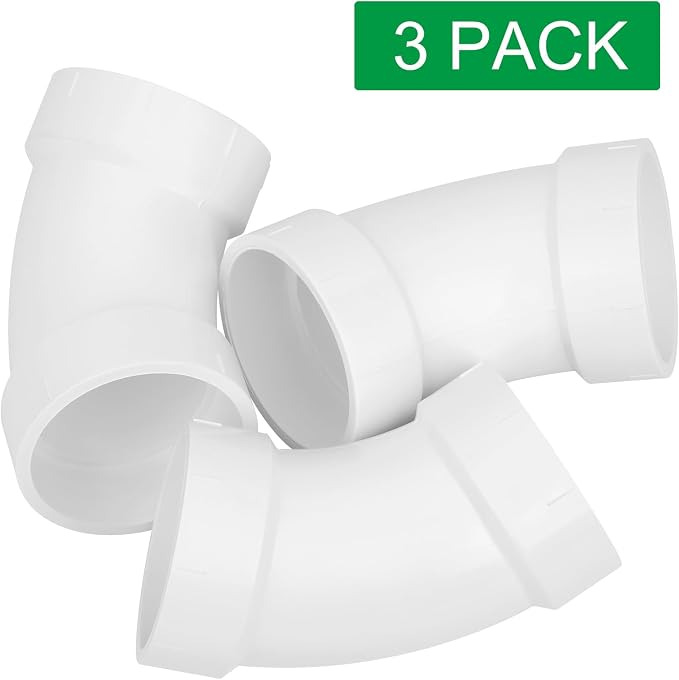 3Pack 2" PVC DWV Sanitary 45-Degree Elbow Pipe Fitting Connector White SCH40 2" - Image 5