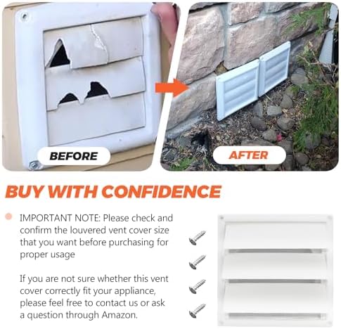 Beaquicy 6'' Louvered Dryer Vent Cover 8" x 8" Outside Dimensions - Image 7