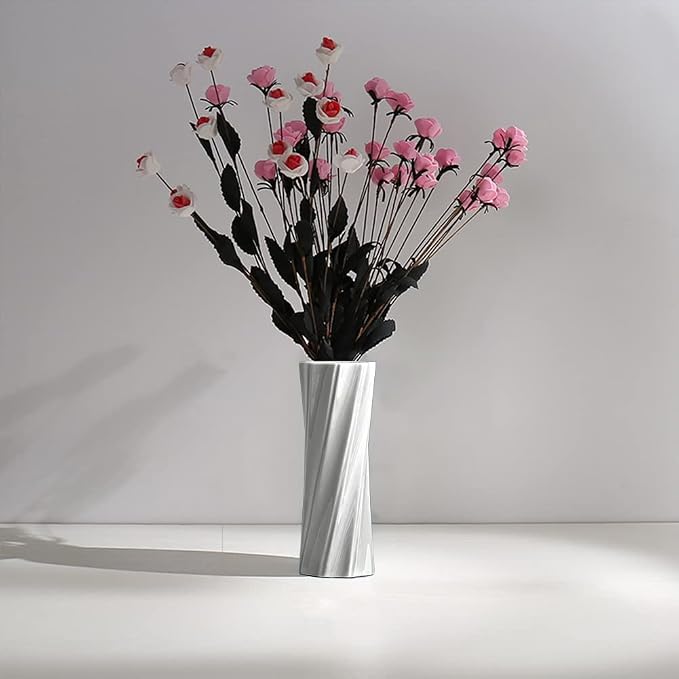 White Ceramic Vase, 8.4" H, Artistic Flower Vase Classic Style - Image 7