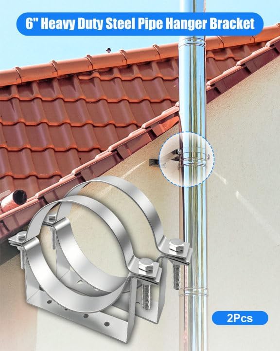 2Pcs 6 Inch Pipe Hanger Chimney Support Bracket | Heavy Duty Steel Rigid Split - Image 2