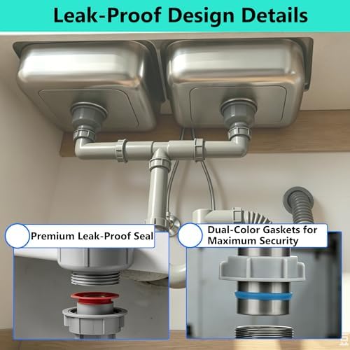 1-1/2" Universal Double Bowl Sink Drain Kit - Image 4