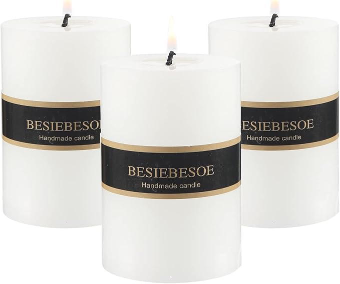 3×4 White Pillar Candles Set of 3 Unscented Handpoured Weddings, Home Decoration - Image 2