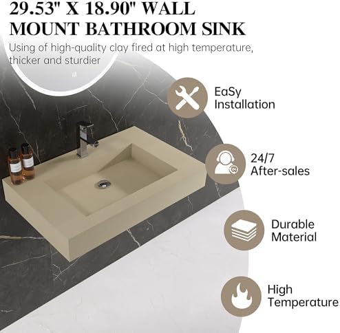 30" x 19" Bathroom Sink with Solid Surface, Wall Mount Bathroom Sink with - Image 4