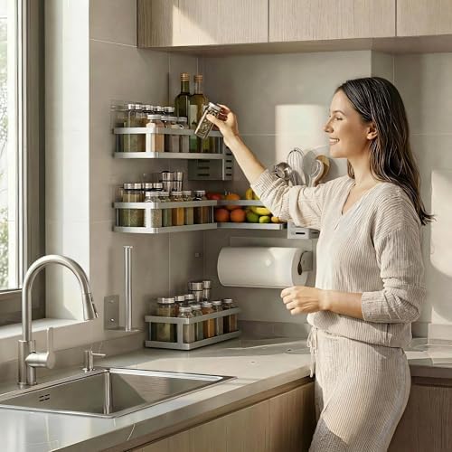 PUSDON 5-in-1 Shower Caddy & Kitchen Organizer Set, Wall Mount Wide Spice Rack - Image 2