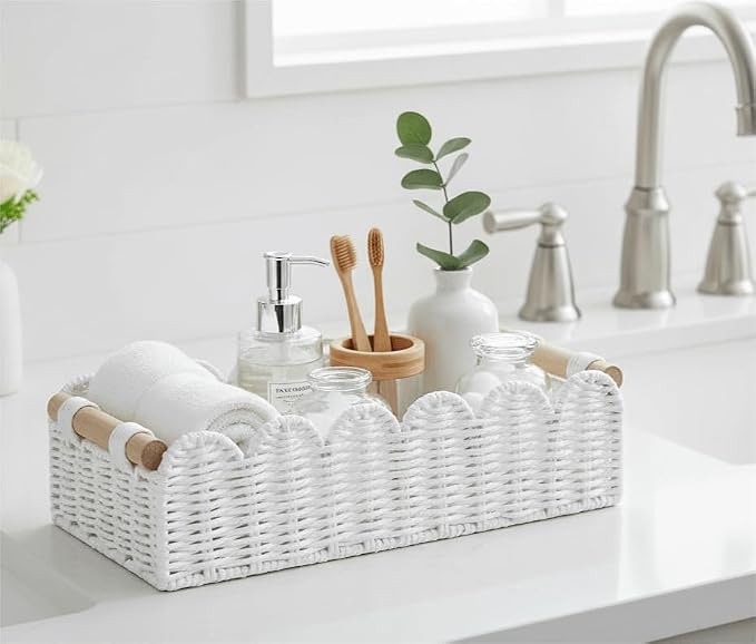 CubesLand Scalloped Toilet Paper Storage Basket W/Handle - Image 2