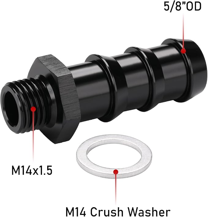 M14x1.5 Male Metric to 5/8 Barb Fuel Pump Inlet Adapter Fitting Aluminum Black - Image 2