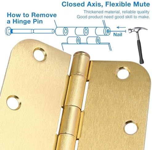 TDCHINGES Rounded Door Hinges 3.5" X 3 1/2 Inch Brushed Brass 5/8" Radius | 6 - Image 3